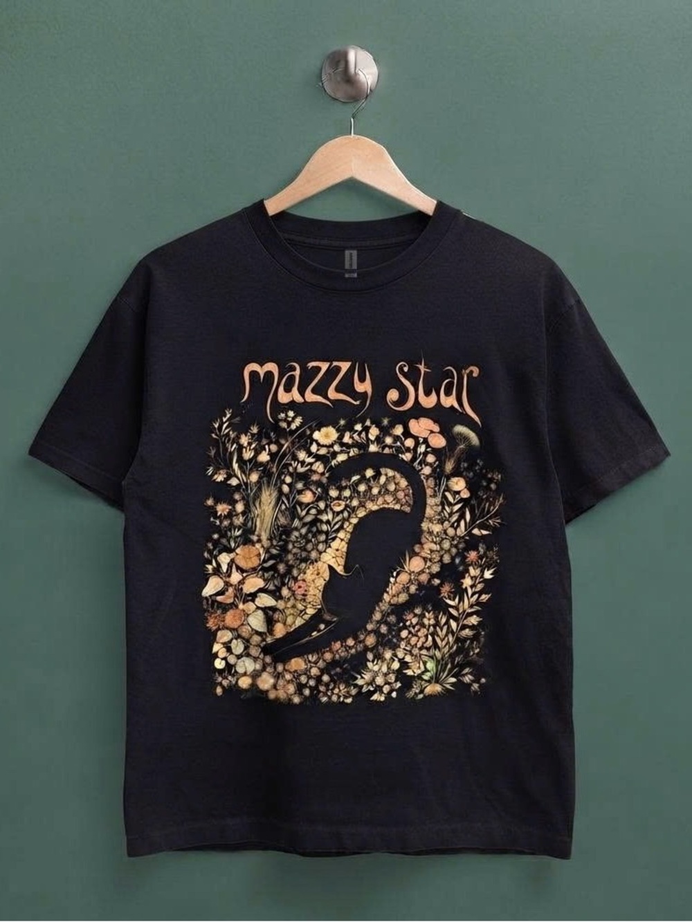 Mazzy Star Band T Shirt Black Cat Floral Graphic Tee Dream Pop